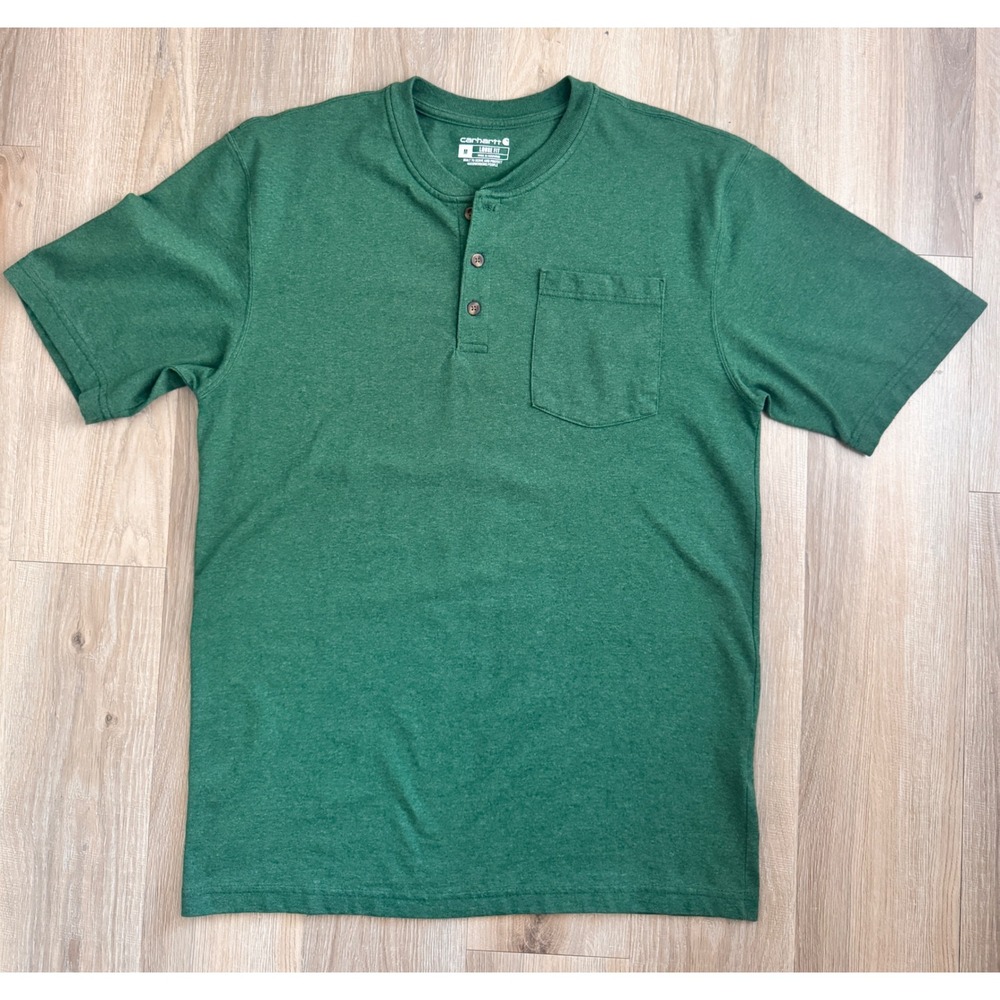 Carhartt Mens Loose Fit Henley Pocket T-Shirt Green Short Sleeve Medium